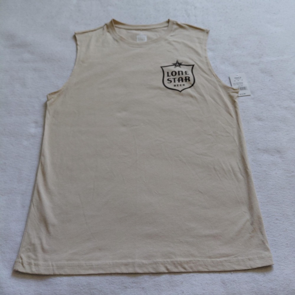 Lone Star Beer Tank Top Mens Graphic Sleeveless Irish Cream Size M Texas NWT